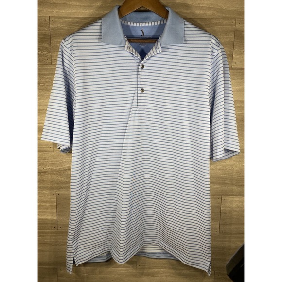 Jack Nicklaus Golf Performance Polo Blue Striped Mens Large Short Sleeve VGUC - Picture 1 of 7